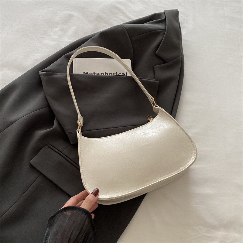 Улична чанта багет, PU материал, ретро стил, хоризонтална квадратна форма, ципово затваряне, единична презрамка, лято 2025