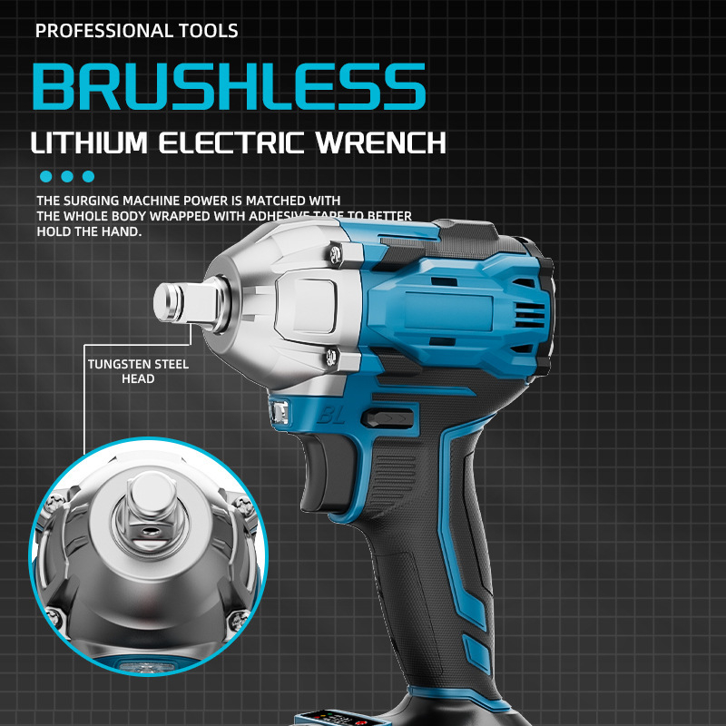 Безжичен ударен гайковерт Lai Jue, 21V Li‑ion батерия, 70 Nm момент на въртене, пистолетна дръжка, M27 захват, тегло 2,94 кг