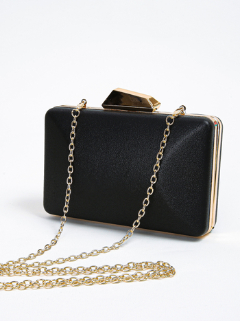 Νυχτερινή τσάντα με διαμαντένιες λεπτομέρειες, μονόχρωμο πολυεστερικό κλατς, οριζόντιος τετράγωνος σχήμα