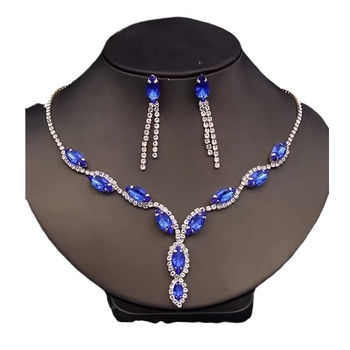 Set de cercei și colier pentru femei, cu ciucuri ochi de cal și cristale – pandantiv din cristale, lanț drept, forme inimă/picătură/clopot