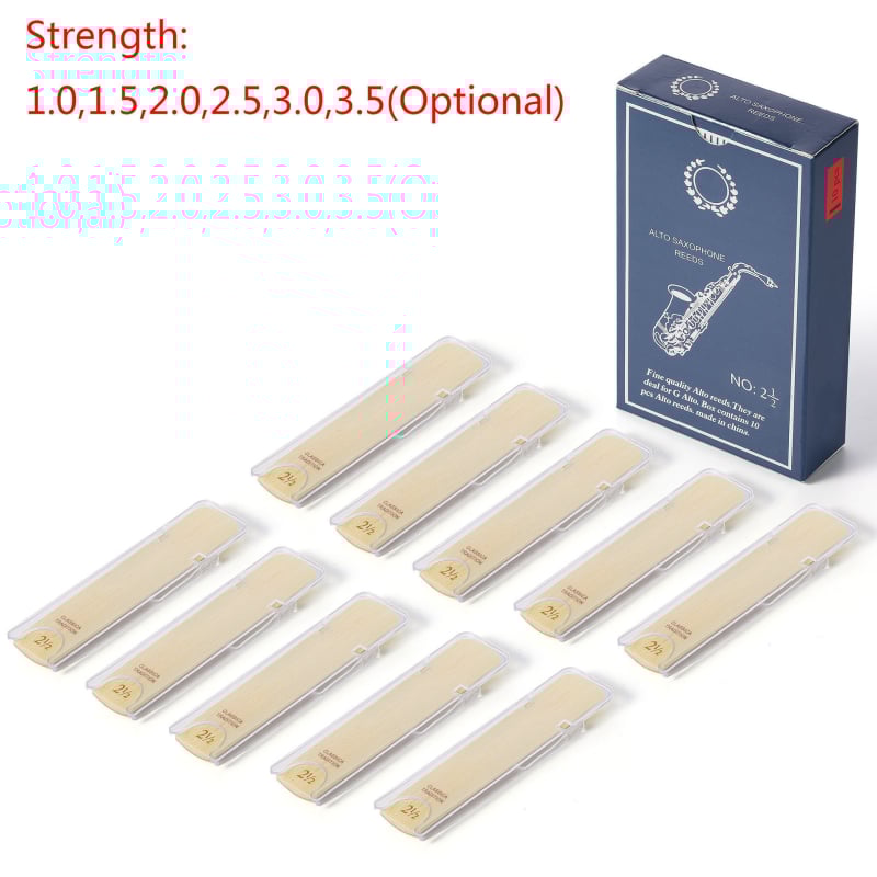 Άλτο σαξόφωνο ριντ σφυρί – 10 τεμάχια, Υλικό: Ρεντ, Σκληρότητα: 1.0, 1.5, 2.0, 2.5, 3.0, 3.5, Συσκευασία: Κάρτον, Βάρος: 40 g