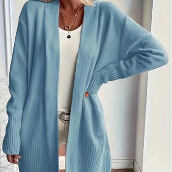 Rayon kardigán zsebekkel, V-nyakú, hosszú ujjú, közepes hosszúságú