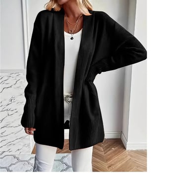 Rayon kardigán zsebekkel, V-nyakú, hosszú ujjú, közepes hosszúságú