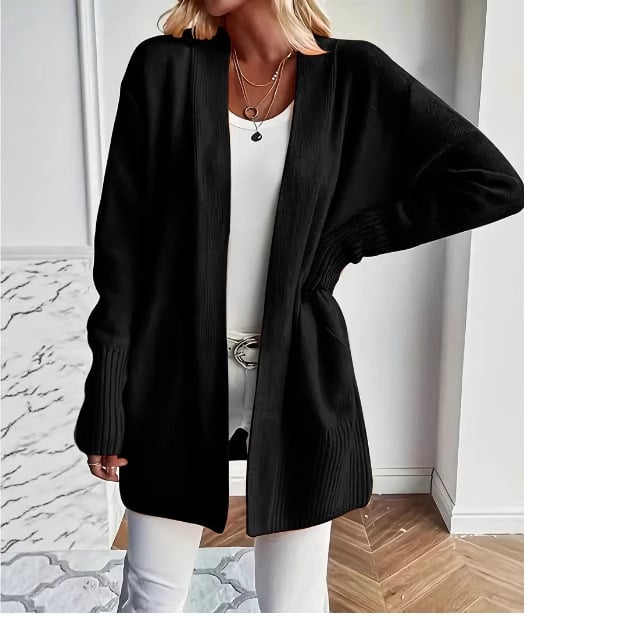 Rayon kardigán zsebekkel, V-nyakú, hosszú ujjú, közepes hosszúságú