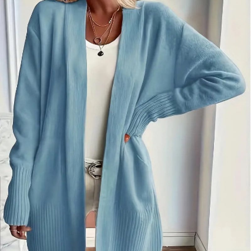 Rayon kardigán zsebekkel, V-nyakú, hosszú ujjú, közepes hosszúságú