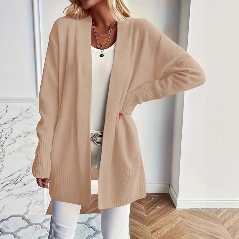 Rayon kardigán zsebekkel, V-nyakú, hosszú ujjú, közepes hosszúságú