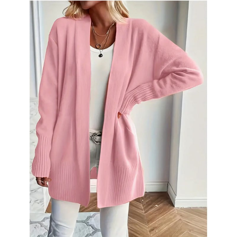 Rayon kardigán zsebekkel, V-nyakú, hosszú ujjú, közepes hosszúságú