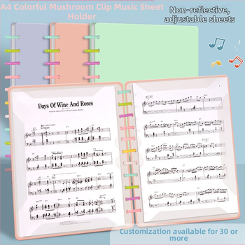 A4 пластмасова папка за нотни листове с клип, презаписваща, антиотразяваща повърхност, за клавирни партитури, 40 страници, възможност за печат на лого