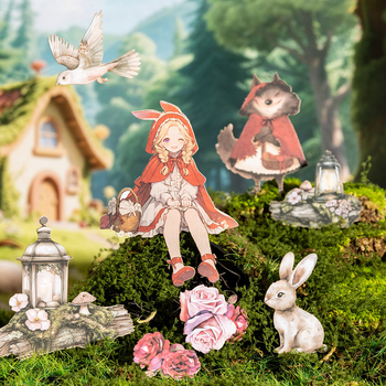 Leisurely Naljepnica na tvrdom kartonu bez bijelih rubova – Serija Bajkovita avantura, crtani stil, elementi krajolika za DIY kolage dnevnik, tisak