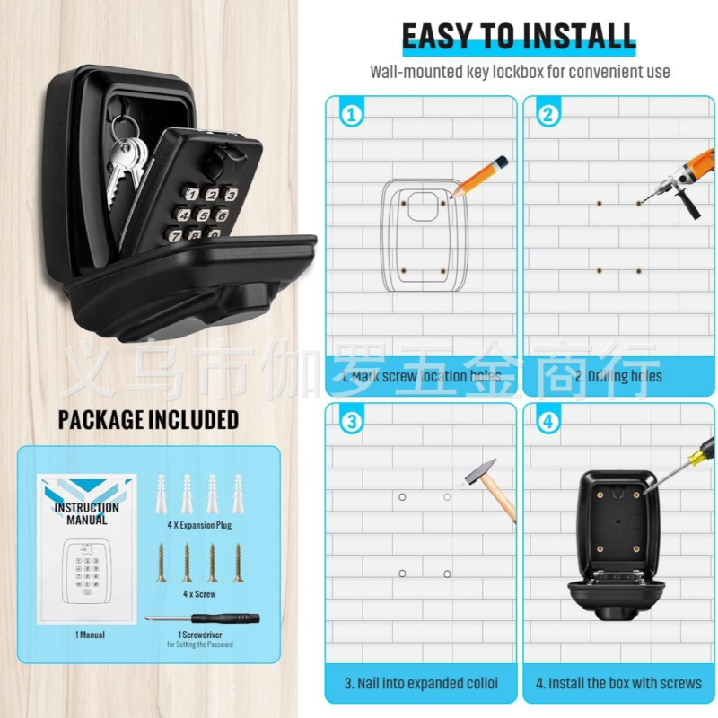 Mechaninė mygtuko slaptažodžio dėžutė iš aliuminio lydinio | 1 mm užrakinimo strypas | skirta laikyti raktus, banko korteles ir asmens tapatybės korteles | modernus minimalistinis dizainas