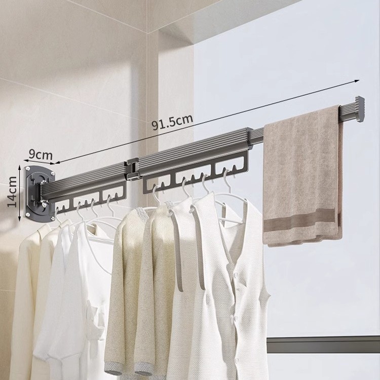 Sieninis drabužių džiovykla su dvigubu sulankstymo dizainu, ištraukiama teleskopinė lazda