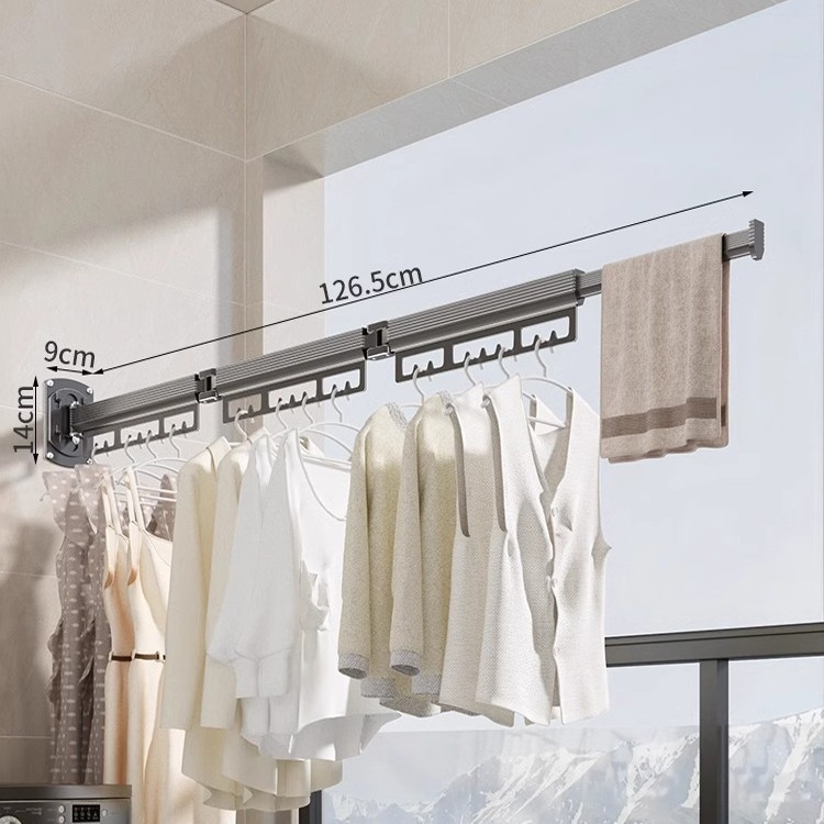 Sieninis drabužių džiovykla su dvigubu sulankstymo dizainu, ištraukiama teleskopinė lazda