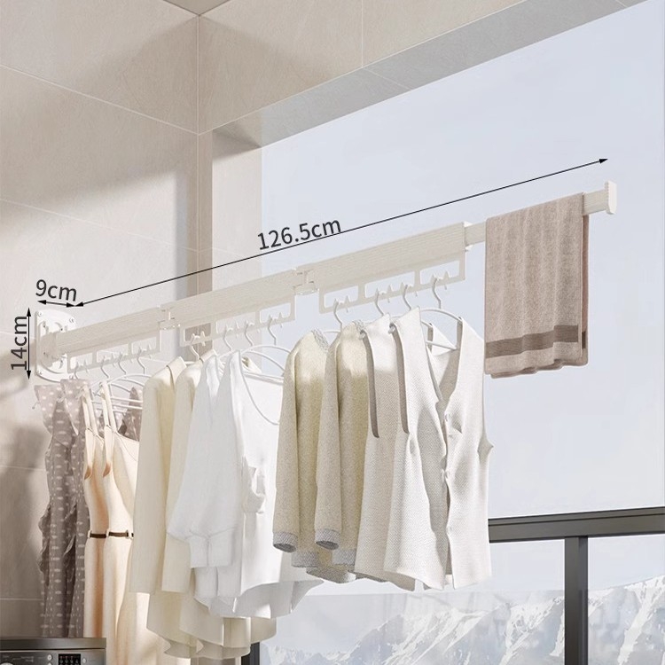 Sieninis drabužių džiovykla su dvigubu sulankstymo dizainu, ištraukiama teleskopinė lazda