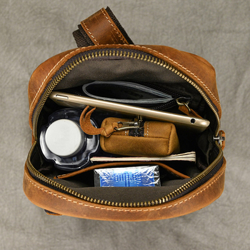 Мъжка чанта през кръста от горен слой телешка кожа, модел 9330, износоустойчива, подплата полиестрово-памучна, за свободно пътуване