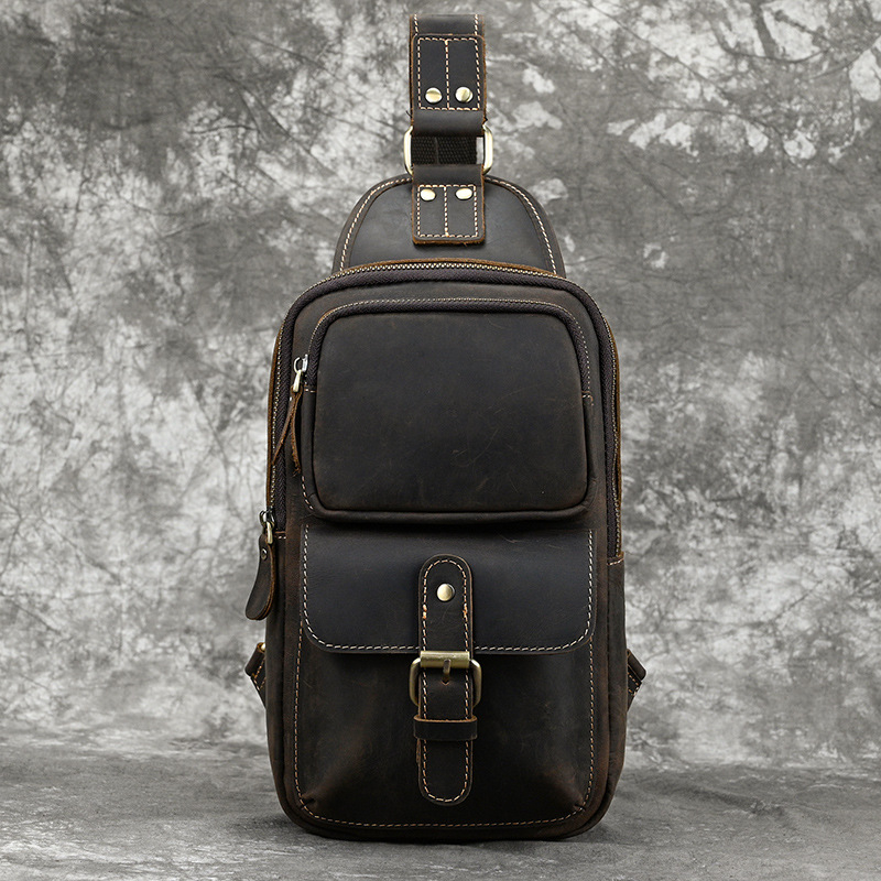 Pánska kapsa na hrudník z pravej hovädzej kože, vrchný diel hovädzej kože, model 9330, odolná voči opotrebeniu, podšívka z polyesteru a bavlny, pre voľný čas