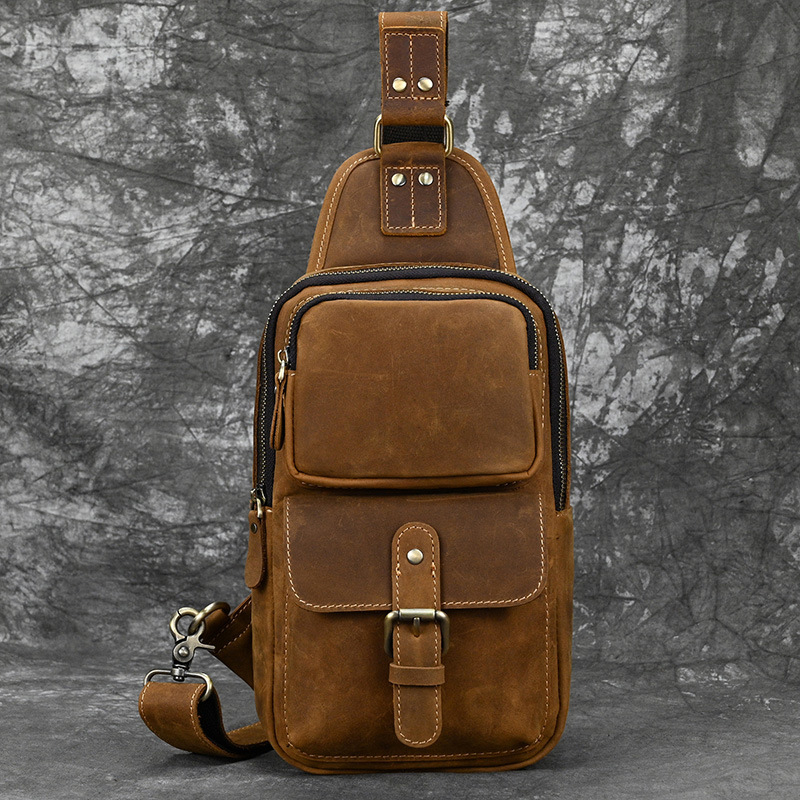 Pánska kapsa na hrudník z pravej hovädzej kože, vrchný diel hovädzej kože, model 9330, odolná voči opotrebeniu, podšívka z polyesteru a bavlny, pre voľný čas