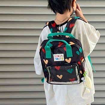 Rucsac unisex pentru grădiniță cu fereastră transparentă, model inimă, țesătură PVC compozit respirabil, căptușeală poliester