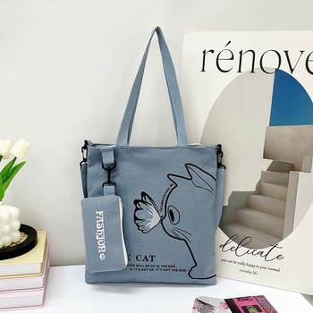 Drobės tote rankinė, gatvės stiliaus, užsegama užtrauktuku, poliesterio įdaila, vidinė telefono kišenė