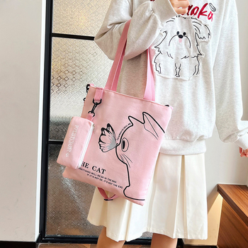 Drobės tote rankinė, gatvės stiliaus, užsegama užtrauktuku, poliesterio įdaila, vidinė telefono kišenė