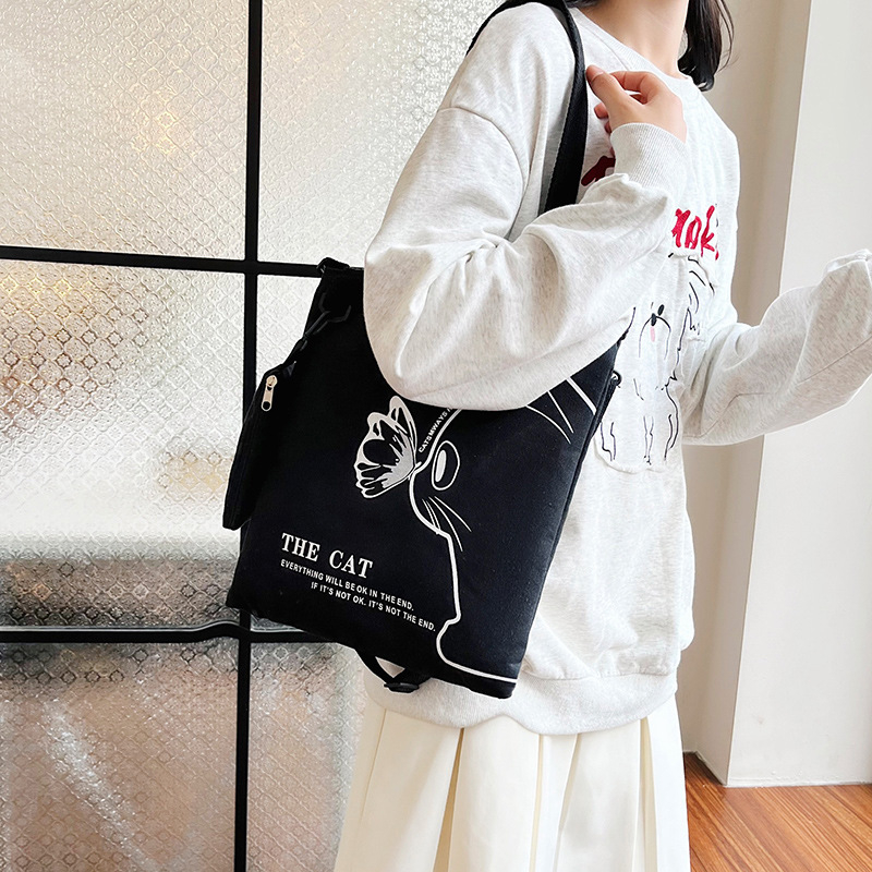 Drobės tote rankinė, gatvės stiliaus, užsegama užtrauktuku, poliesterio įdaila, vidinė telefono kišenė