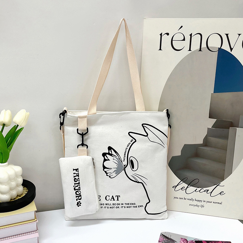 Drobės tote rankinė, gatvės stiliaus, užsegama užtrauktuku, poliesterio įdaila, vidinė telefono kišenė