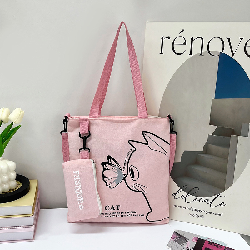 Drobės tote rankinė, gatvės stiliaus, užsegama užtrauktuku, poliesterio įdaila, vidinė telefono kišenė