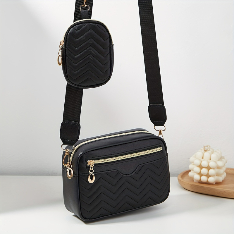 PU ādas crossbody somiņa, rāvējslēdzējs, horizontāla kvadrāta forma, tumša režģa iekšējais dizains, sintētiskās ādas oderes