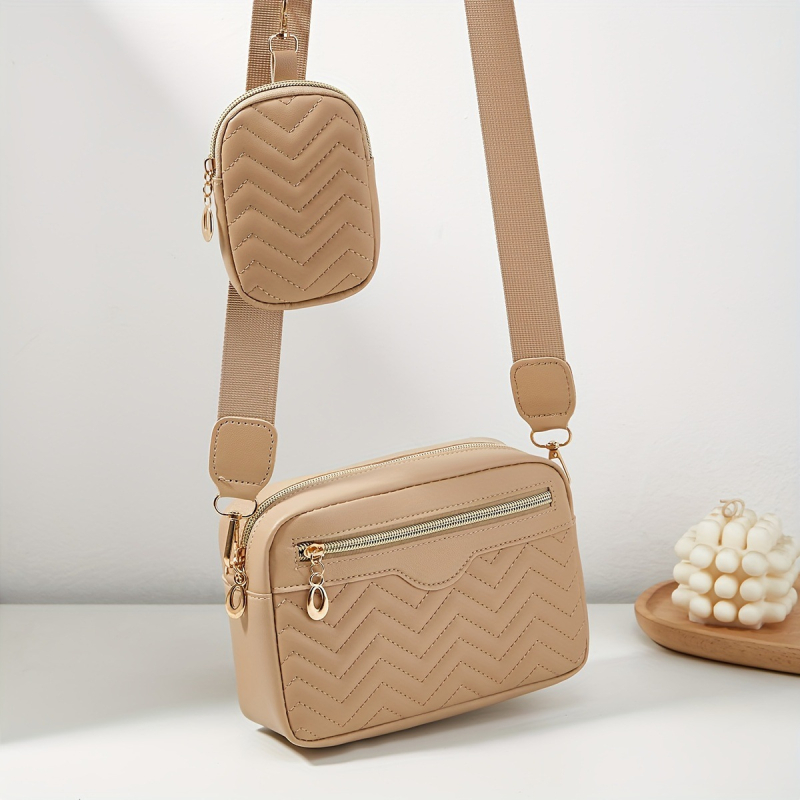PU ādas crossbody somiņa, rāvējslēdzējs, horizontāla kvadrāta forma, tumša režģa iekšējais dizains, sintētiskās ādas oderes