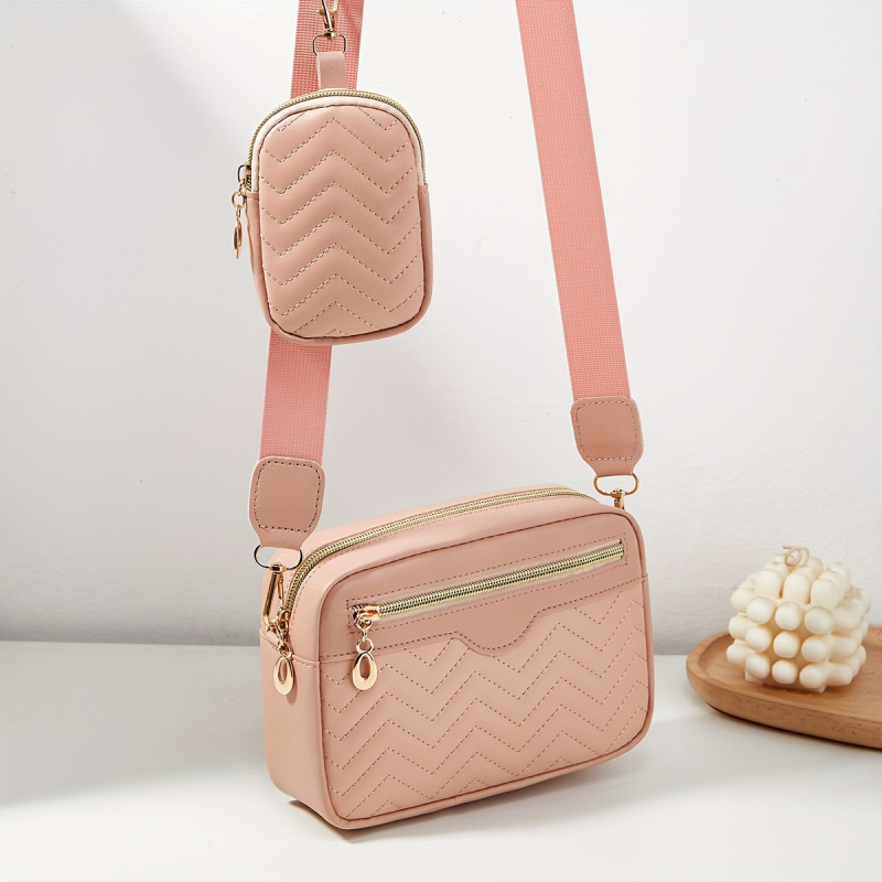 PU ādas crossbody somiņa, rāvējslēdzējs, horizontāla kvadrāta forma, tumša režģa iekšējais dizains, sintētiskās ādas oderes