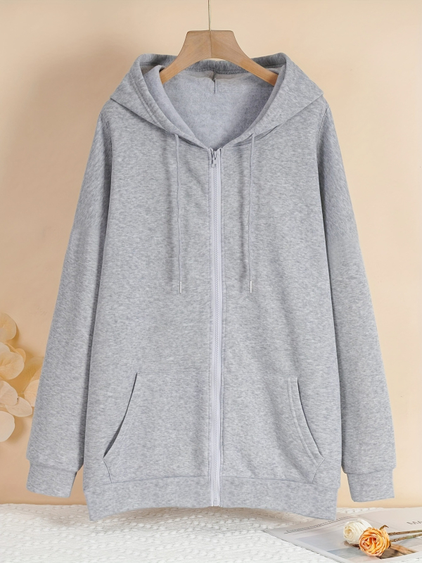 Moteriškas megztinis su gobtuvu, užtrauktuku ir raištelių detale, ilgomis rankovėmis, vidutinio ilgio, rudens 2025 kolekcija, poliesterio-spandekso megztinis su vilnos tekstūra, japoniško-korejiško laisvalaikio stilius