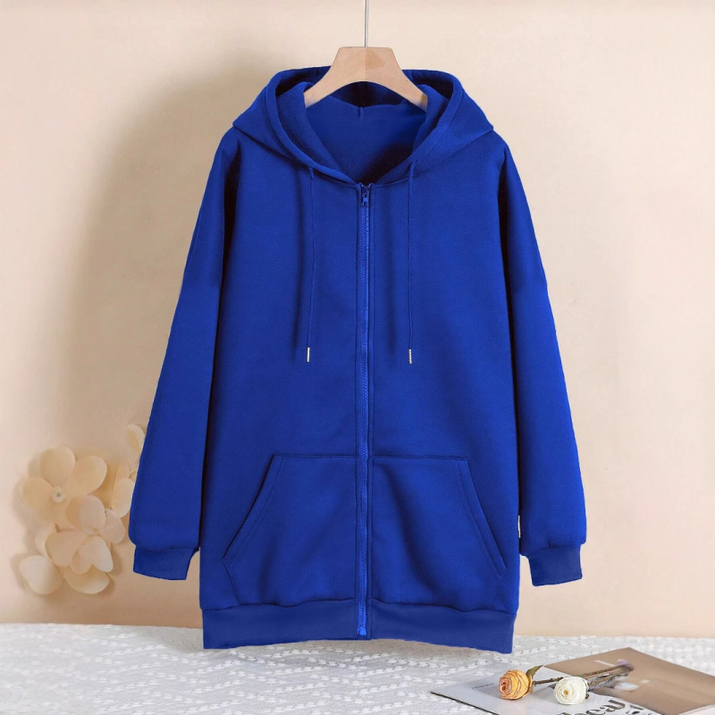 Moteriškas megztinis su gobtuvu, užtrauktuku ir raištelių detale, ilgomis rankovėmis, vidutinio ilgio, rudens 2025 kolekcija, poliesterio-spandekso megztinis su vilnos tekstūra, japoniško-korejiško laisvalaikio stilius