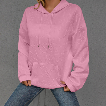 Дамски суитшърт с качулка, принт с букви/текст, полиестер/спандекс, дълги ръкави, есен 2025, ежедневен стил