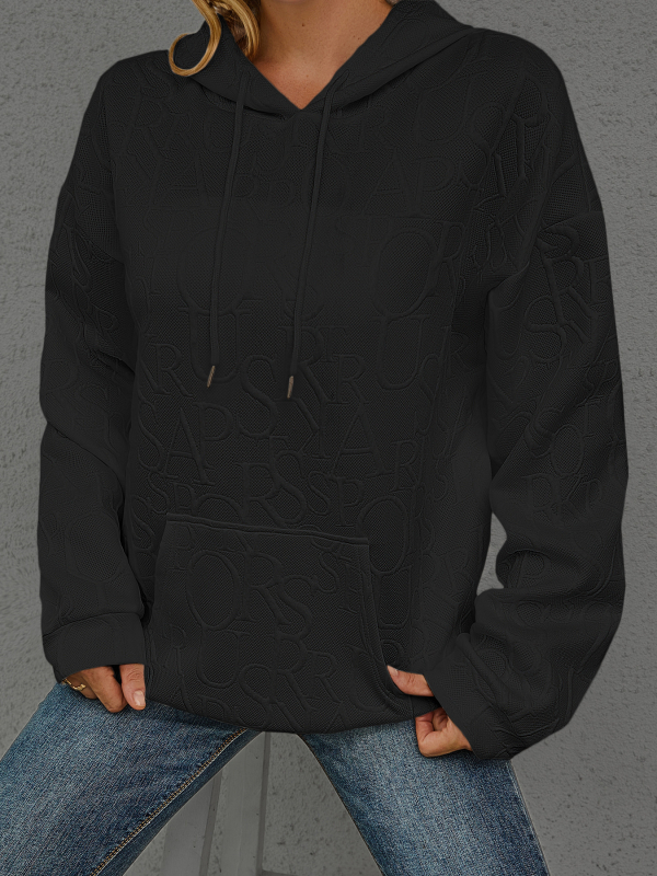 Дамски суитшърт с качулка, принт с букви/текст, полиестер/спандекс, дълги ръкави, есен 2025, ежедневен стил