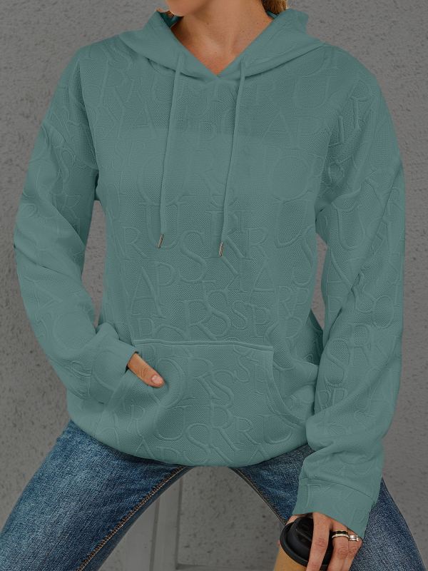 Дамски суитшърт с качулка, принт с букви/текст, полиестер/спандекс, дълги ръкави, есен 2025, ежедневен стил