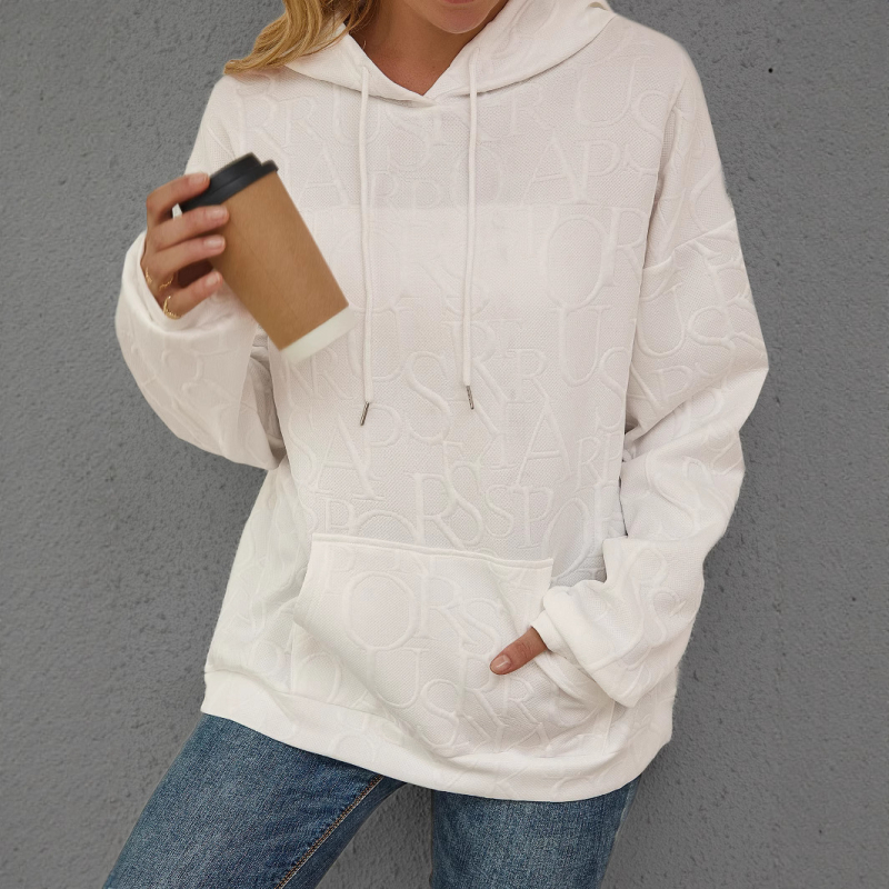 Дамски суитшърт с качулка, принт с букви/текст, полиестер/спандекс, дълги ръкави, есен 2025, ежедневен стил