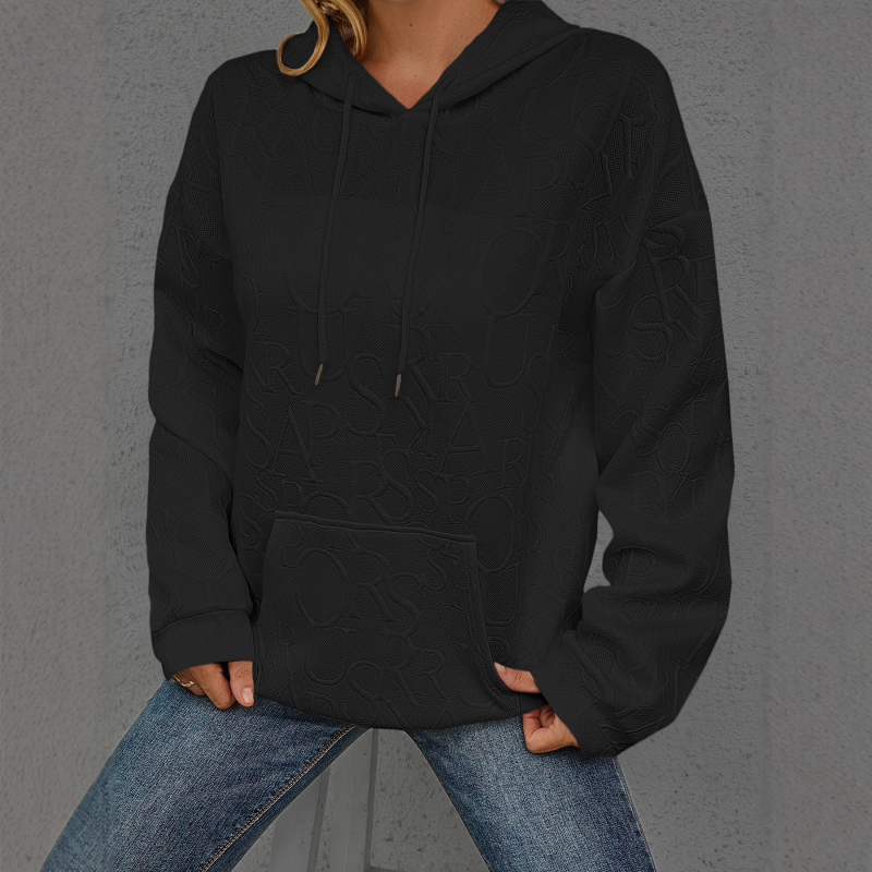 Дамски суитшърт с качулка, принт с букви/текст, полиестер/спандекс, дълги ръкави, есен 2025, ежедневен стил