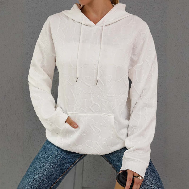 Дамски суитшърт с качулка, принт с букви/текст, полиестер/спандекс, дълги ръкави, есен 2025, ежедневен стил