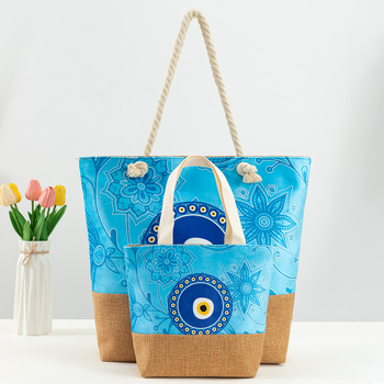 Strand táska 2 részes készlet Ördög szem grafika, poliészter anyag, 2025 nyári kiadás, mindennapi használatra