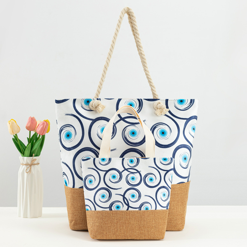 Strand táska 2 részes készlet Ördög szem grafika, poliészter anyag, 2025 nyári kiadás, mindennapi használatra