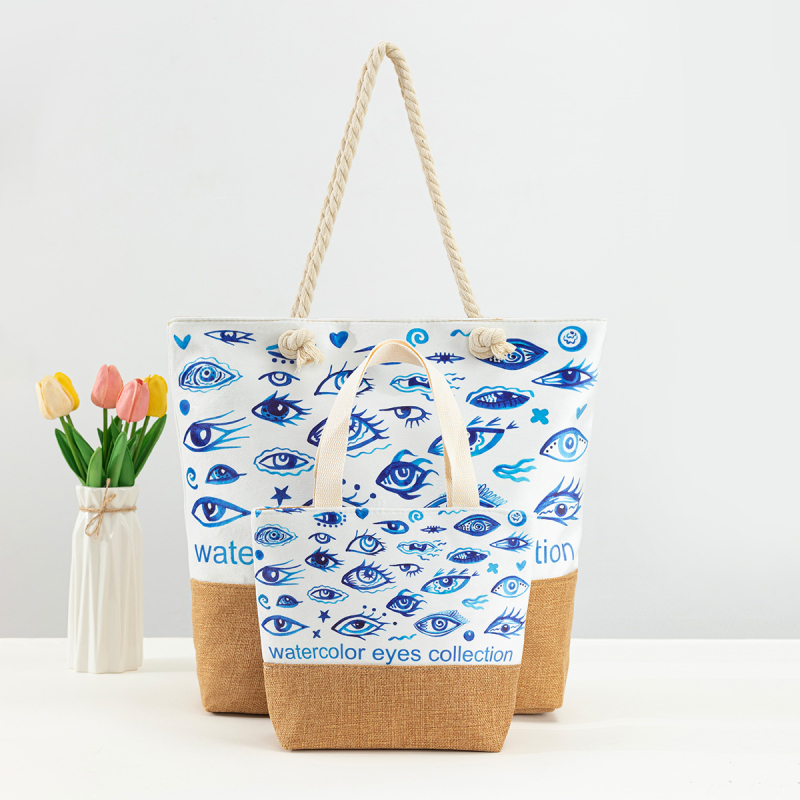 Strand táska 2 részes készlet Ördög szem grafika, poliészter anyag, 2025 nyári kiadás, mindennapi használatra