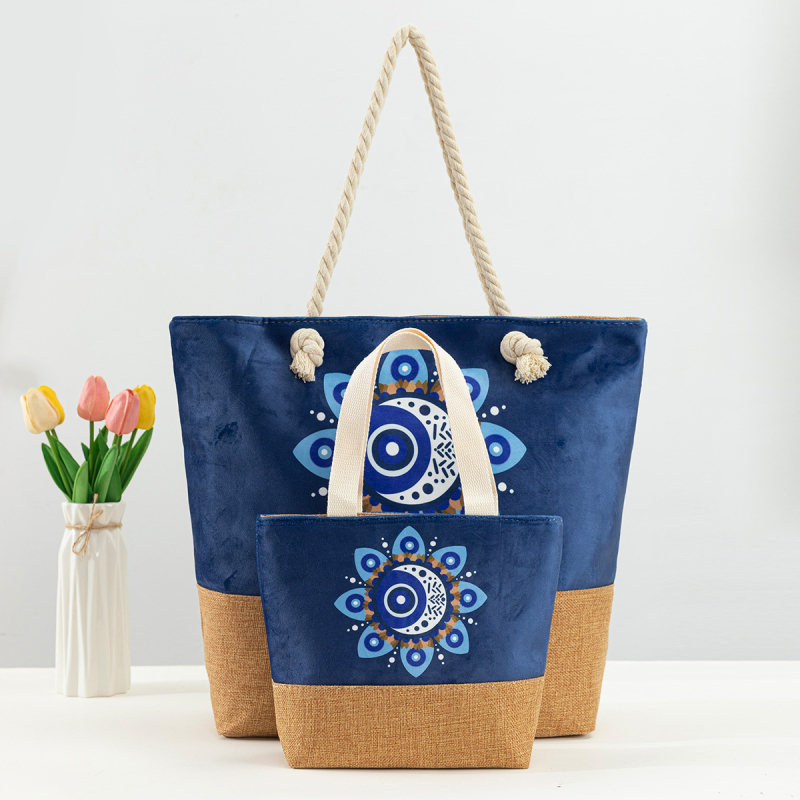 Strand táska 2 részes készlet Ördög szem grafika, poliészter anyag, 2025 nyári kiadás, mindennapi használatra