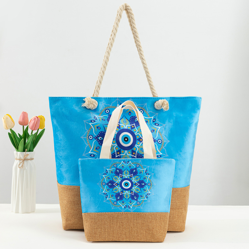 Strand táska 2 részes készlet Ördög szem grafika, poliészter anyag, 2025 nyári kiadás, mindennapi használatra