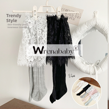 Παιδικές κάλτσες-φούστα με δαντέλα και σχέδιο bamboo-joint, ψηλή μέση, ύφασμα από βαμβάκι-μίγμα (85% βαμβάκι), άνοιξη-φθινόπωρο, χωρίς άνοιγμα στις περιοχές, σε κορεατικό στυλ, για παιδιά 3–8 ετών