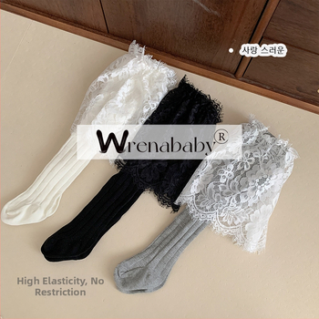 Παιδικές κάλτσες-φούστα με δαντέλα και σχέδιο bamboo-joint, ψηλή μέση, ύφασμα από βαμβάκι-μίγμα (85% βαμβάκι), άνοιξη-φθινόπωρο, χωρίς άνοιγμα στις περιοχές, σε κορεατικό στυλ, για παιδιά 3–8 ετών