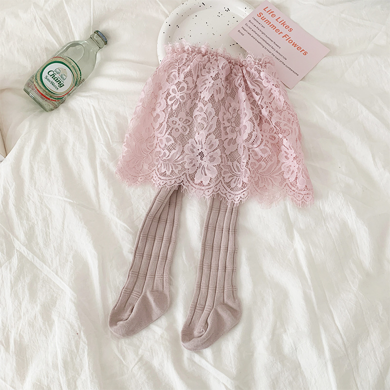 Dječje čipkaste hlačice s suknjom i dizajnom bamboo-joint, visok pojas, pamuk-mješavina (85% pamuka), proljeće–jesen, bez otvora na preponama, u korejskom stilu, za djecu 3–8 godina