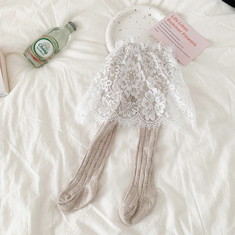 Dječje čipkaste hlačice s suknjom i dizajnom bamboo-joint, visok pojas, pamuk-mješavina (85% pamuka), proljeće–jesen, bez otvora na preponama, u korejskom stilu, za djecu 3–8 godina