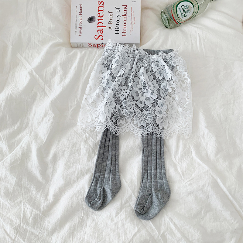 Dječje čipkaste hlačice s suknjom i dizajnom bamboo-joint, visok pojas, pamuk-mješavina (85% pamuka), proljeće–jesen, bez otvora na preponama, u korejskom stilu, za djecu 3–8 godina