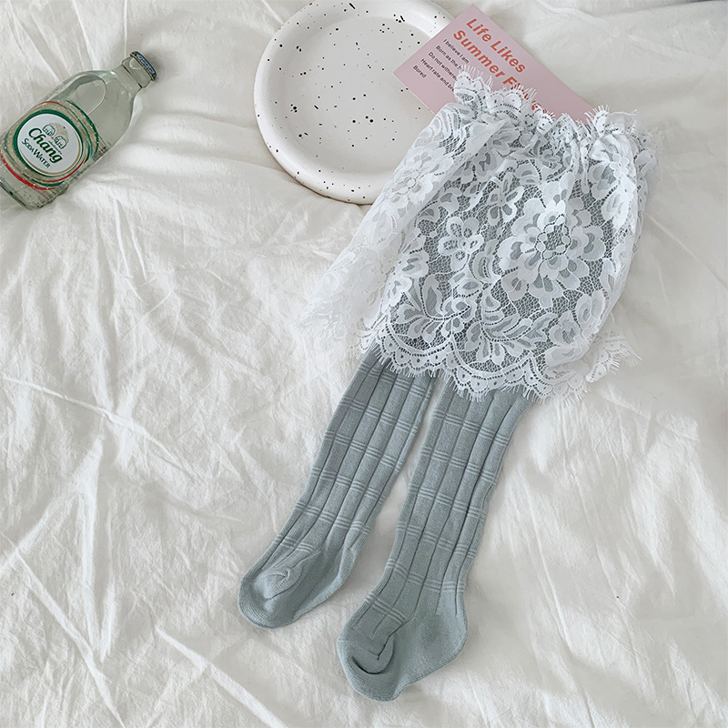 Dječje čipkaste hlačice s suknjom i dizajnom bamboo-joint, visok pojas, pamuk-mješavina (85% pamuka), proljeće–jesen, bez otvora na preponama, u korejskom stilu, za djecu 3–8 godina