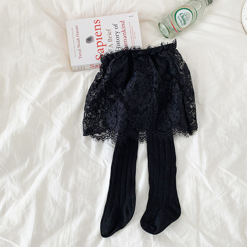 Dječje čipkaste hlačice s suknjom i dizajnom bamboo-joint, visok pojas, pamuk-mješavina (85% pamuka), proljeće–jesen, bez otvora na preponama, u korejskom stilu, za djecu 3–8 godina