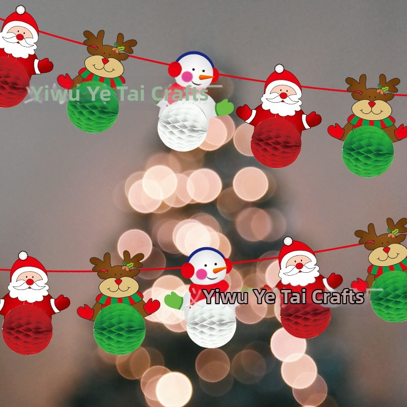 Коледна хартиена топка с медена пита, висяща украса за коледното дърво; офсетово печатане; полуавтоматично производство; лицензиран частен етикет